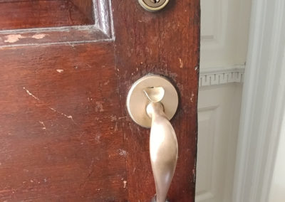 brass door handle after metal restoration by Reese